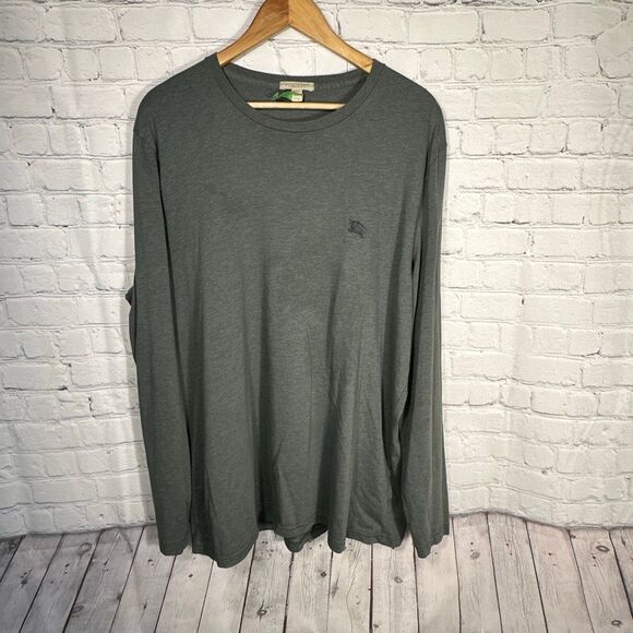 Burberry Brit Tshirt XXl Mens Green Long Sleeve 100% Cotton Embroidered Logo - Picture 1 of 8